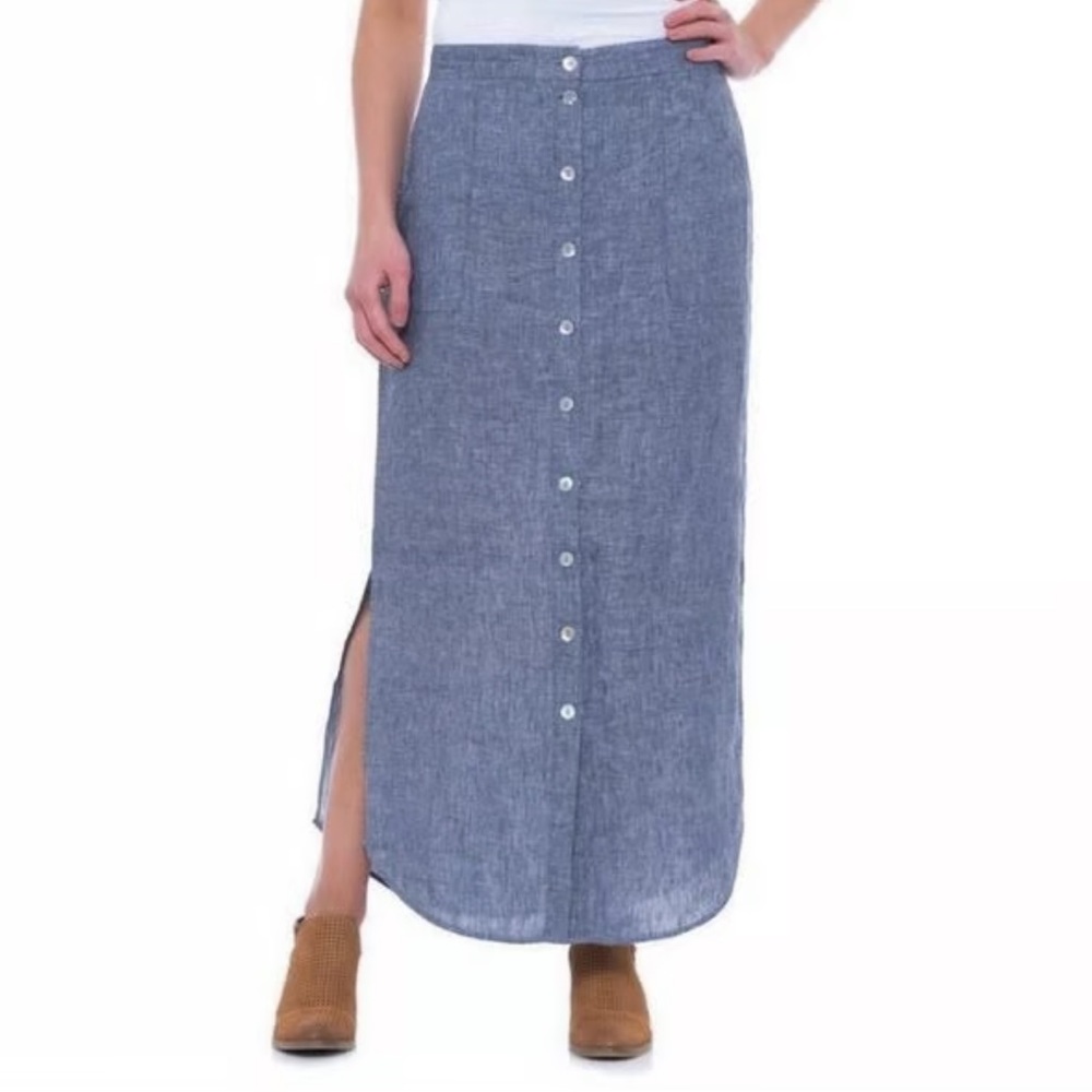 NEW Antibes Blanc 100% Linen Blue Midi Maxi Skirt